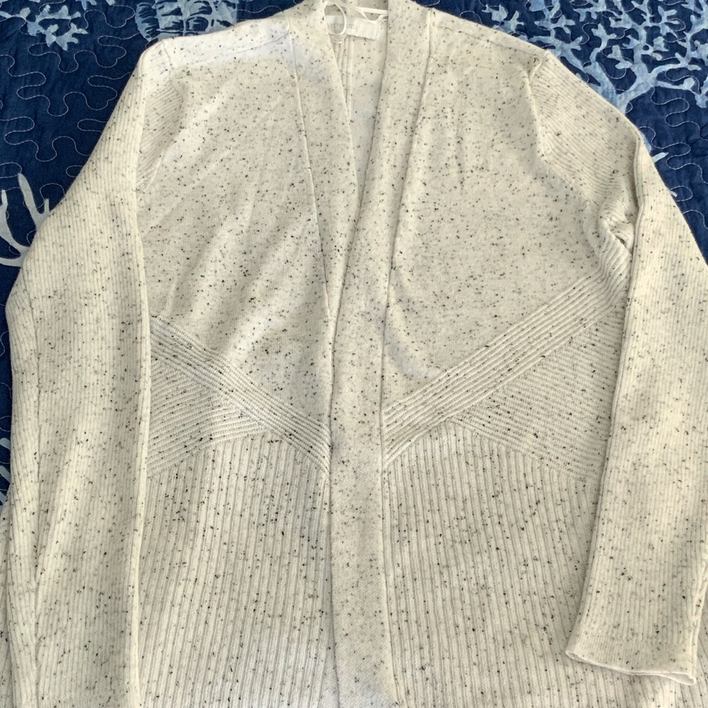 Verve Ami Cream Open Front Cardigan Sweater With Black Speckles New
